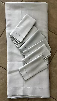 Vintage Vera Rectangle Light  Blue Tablecloth 100” X 60” With 6 Napkins • $40