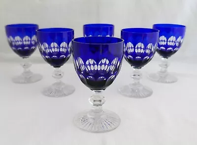 $159.99 • Buy Set 6 Cut Crystal Cobalt Blue Claret Wine Glass Attributed To Val St. Lambert