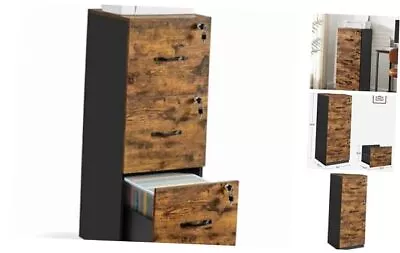  3-Drawer Vertical File Cabinet Filing Cabinet Rustic Brown + Black 3 Drawers • $157.33