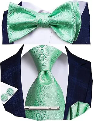 Hi-Tie Men's Ties Set Silk Necktie Bow Tie And Pocket Square Cufflinks Set With  • $26.65