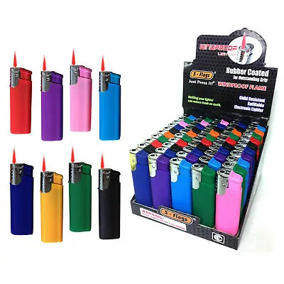 5-Flags® Rubber Coated Windproof Flame Electronic Lighter Refillable 50Pcs 80-86 • $39.99