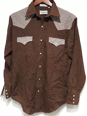 Vtg Envoy BROWN TWO TONE Western Shirt MEDIUM 80s Gingham Pockets Yoke Cowboy M • $27