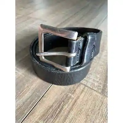 Mens Black Thin Belt Buckle Leather Belt 5 Holes Size 34 • $35