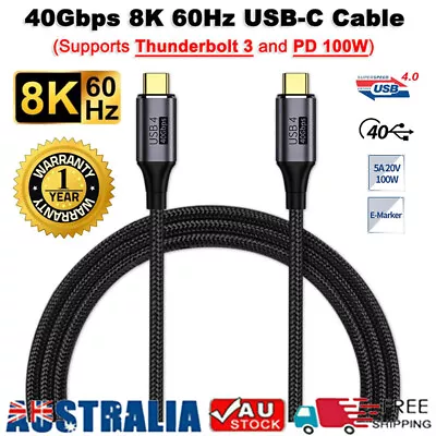 $16.99 • Buy USB 4 Thunderbolt 3 PD 8K Video 40Gbps PD 100W Type C USB-C Cable Fast Charging