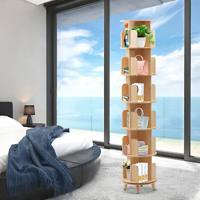 $145.99 • Buy 6 Tier Wood 360°Rotating Display Bookshelf Floor Standing Book Toys Storage Rack