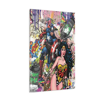 Graffiti Collage Canvas Captain America Wonder Women Street Art Wall Decor • £15.99