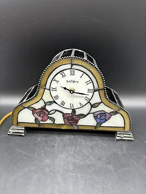 Dale Tiffany Stained Glass Mantle Clock Lamp Pink Purple Red Flowers Vintage • $35