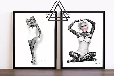 Marilyn Monroe Set Of PINK BUBBLE GUM Tattoo Art Prints • $22