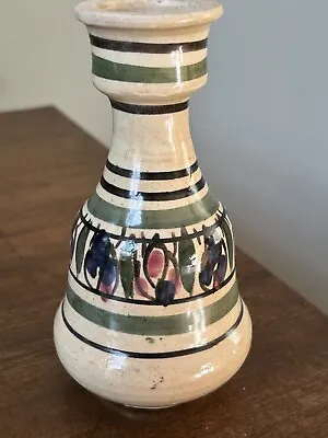 £15 • Buy VINTAGE Moroccan Green And White Striped Pottery Glazed Pottery Vase 15cm