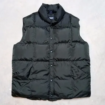 Lands End Goose Down Puffer Black Snap Closure Nylon Vest Mens - Large 42-44 • $32.95