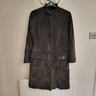 John Lewis Size 12 Sable Grey Genuine Suede Longline Smart Jacket Trench Coat  • £24.99