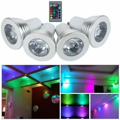 £14.96 • Buy 4 X GU10 5W 16 Color Changing RGB Dimmable LED Light Bulbs Lamp RC Remote Spot