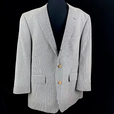 Orvis Summer Sports Jacket 46R Navy Blue Checks Blazer Fully Lined Excellent • $64