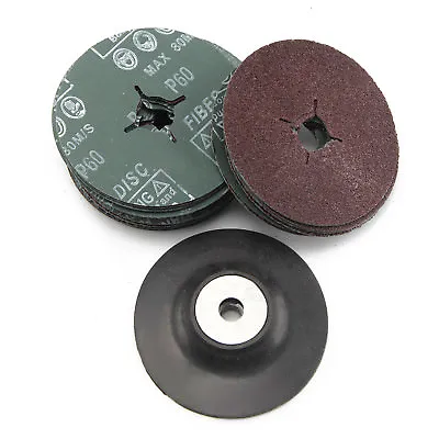 £7.39 • Buy 30Pcs 24 36 & 60 Fiber Sanding Discs + Rubber Pad 115mm Grinding Backing Grinder