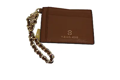 Michael Kors Jet Set Charm Small ID Gold Chain Card Holder Brown NEW $128 • $32.40