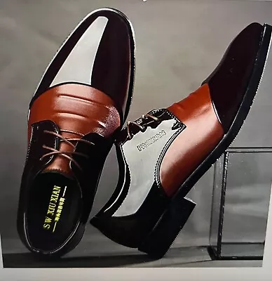 Men's Derbys Lace Up Shoes Patent Leather Plain Toe Size Formal Work Office 11UK • £14.14