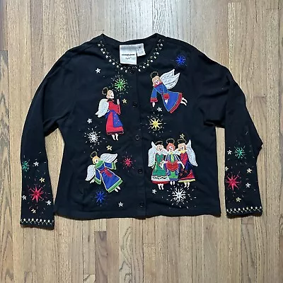 VTG Michael Simons Light SZ M Angels Christmas Sweater Cardigan Beads Grandma • $39.99