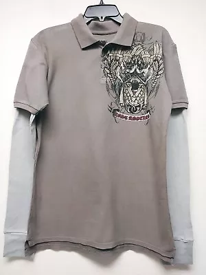$9.99 • Buy Monarchy Men's PRINTED Long Sleeve Double Layer Polo, M01 GRAY / OLIVE #7