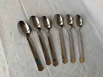 Royal Gallery RGL21 Gold Accent Stainless Flatware 6 Teaspoons 6 3/8” • $34.99