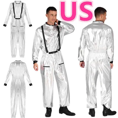 US Men's Space Jumpsuit Zipper Astronaut Costume Halloween Cosplay Spaceman Suit • $26.13