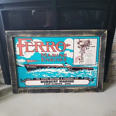 Ferro Marine Engines Marina Sign  Framed! Duppert Marine Port Clinton Ohio Boat • $495