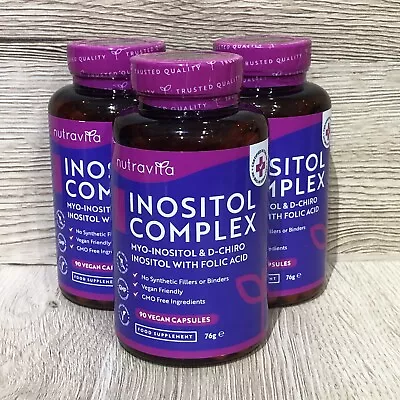 Inositol Complex Myo-Inositol 2000mg D-Chiro 50mg With Folic Acid 90X3 BBE 07/25 • £24.99