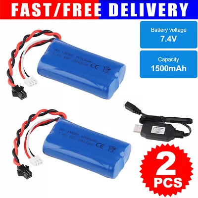 7.4V 1500mAh Li-ion Battery 15C SM Plug+ USB Charger For RC Car Boat Replace UK • £14.89