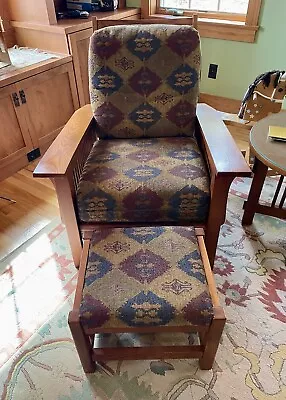 Bassett Mission Spindle Oak Adjustable Chair Recliner & Ottoman • $1495