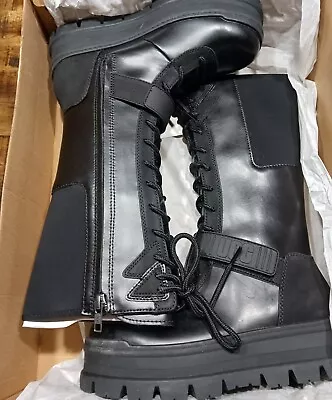 Womens UGG FLYNN TALL BLACK ZIP WATERPROOF LEATHER BOOTS Sz 8 New W Box&Document • $114.90