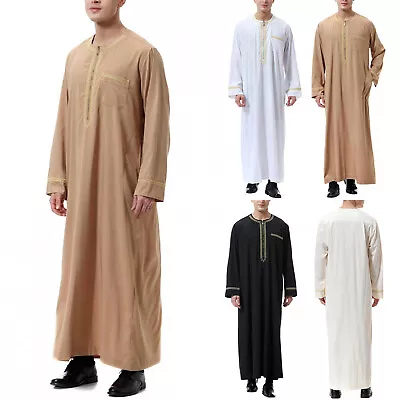 Men's Islam Thobe Robe Jubba Dishdasha Muslim Arab Abaya Kaftan Dress • $21.05