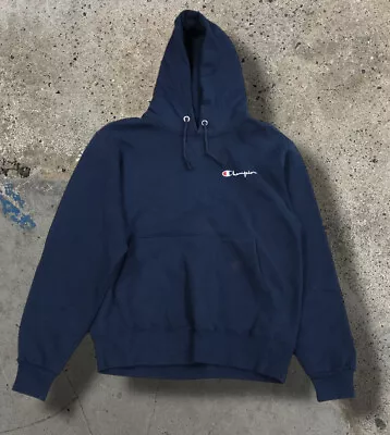 $39.99 • Buy VINTAGE 90s CHAMPION LARGE NAVY BLUE SPELL OUT SWEAT SHIRT HOODIE MADE IN USA