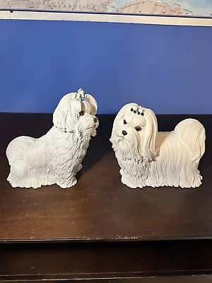 Lot Of 2 Large Danbury Mint Maltese Dog Sculptures Figurines Muffin White • $89.99