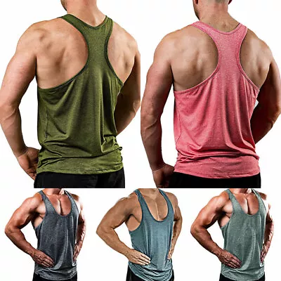 New Mens Gym Singlet T Back Vest Tank Top Y Back Bodybuilding Polyester Man Men • $18.60