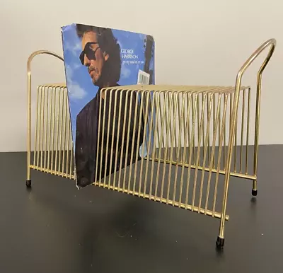 Vintage MCM Goldtone Wire Tabletop/Shelf Rack Holds 37 Records • $32.95