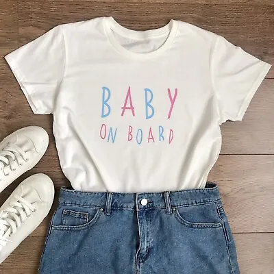 New UK Womens Baby On Board Slogan White T-shirt.SMLXL2XL.Pregnantbaby Gift • £16.99