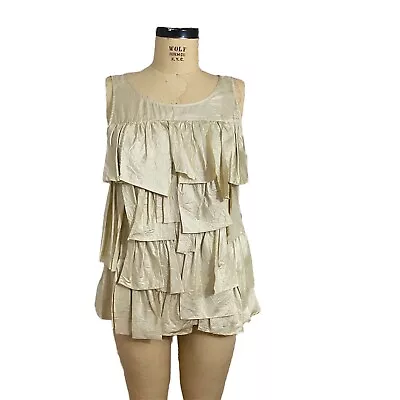 J.Crew Gold/beige Retro Ruffle Tank Top 100% Silk • $18.20