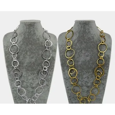 Long CHUNKY SILVER GOLD Chain Necklace 38  Long Adjustable All Big Circle Links • $39.99