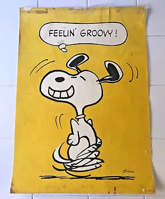 Vintage Snoopy Poster Feelin Groovy Peanuts Yellow 20 X 28 Dancing Laminated • $67.99