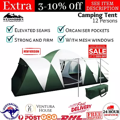 Weisshorn Family Camping Tent 12 Person Hiking 3 Rooms Sleeping Dome Tents Green • $223.01