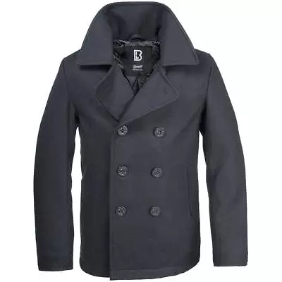 £69.95 • Buy Brandit Pea Coat Double Breasted Winter Wool Navy Reefer Jacket Vintage Style 