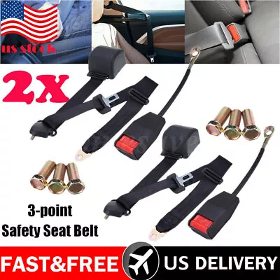 3 Point Retractable Adjustable Car Vehicle Seat Belt Black Universal Straps 2PC • $33.59