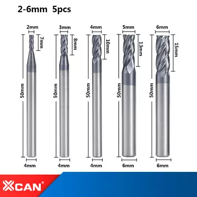 5x 2-6mm Solid Carbide End Mill 4 Flute AlTin Milling Cutter Slot Drill Bits  • £12.56