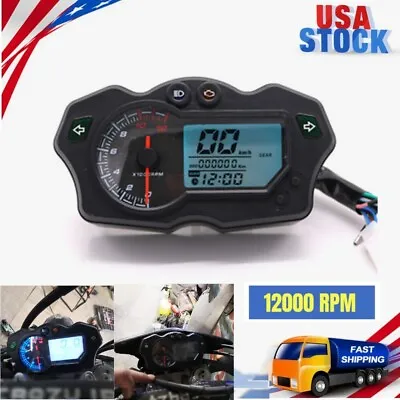 $59.49 • Buy Universal 12V 7 Color Motorcycle LCD Digital Speedometer Tachometer Gauge Parts