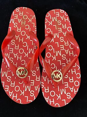 Michael Kors Orange Thong Flip Flops Sandals Jet Set MK Logo Signature Size 7 • $5.99