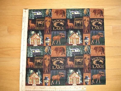 Cabins Lake Moose Deer Campers Trailer Cotton Quilt Fabric 16  X 16   • $3.50