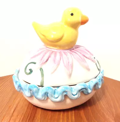 Ceramic David's Cookies Easter Egg Cookie Jar Yellow Chick Vintage Small • $22