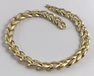 Vintage Signed Monet Etched Polished Gold Tone Link Choker 16” Necklace. #595 • $21.21
