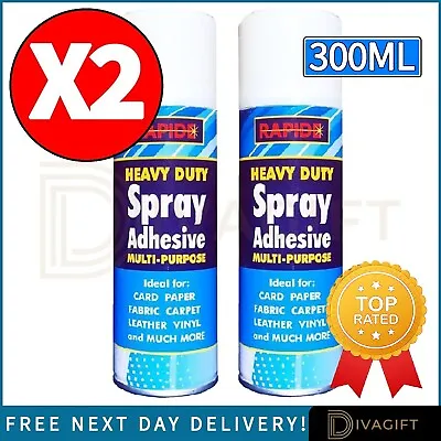 2 X 300ml Heavy Duty Spray Adhesive Contact Glue Strong Tape Diy Fabric Carpet • £11.95