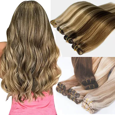 Weft Human Hair Extensions Sew In Double Weft Remy European Hair Full Head 100g • $47