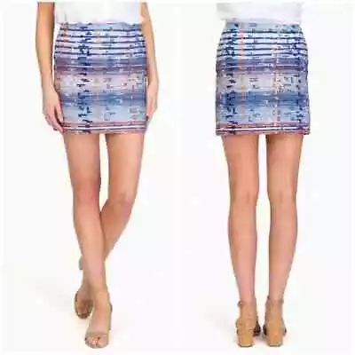 SESSUN Women's Size FR 40 | US Size 8 Blue /Orange Multi Asmaa Dakhla Mini Skirt • $35